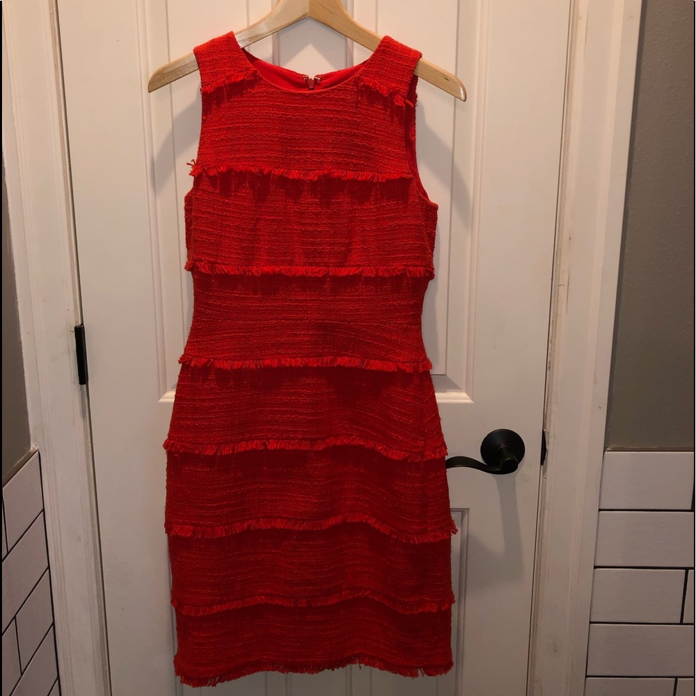 J Crew coral fringe sleeveless dress